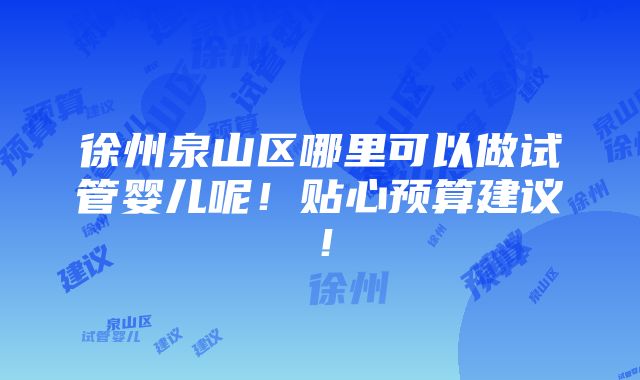 徐州泉山区哪里可以做试管婴儿呢！贴心预算建议！