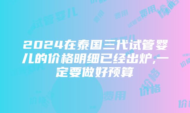 2024在泰国三代试管婴儿的价格明细已经出炉,一定要做好预算