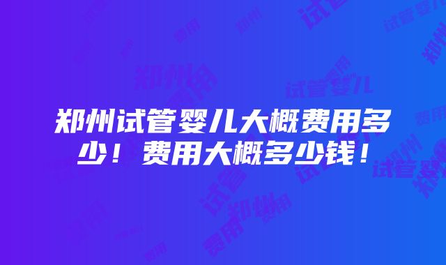 郑州试管婴儿大概费用多少！费用大概多少钱！