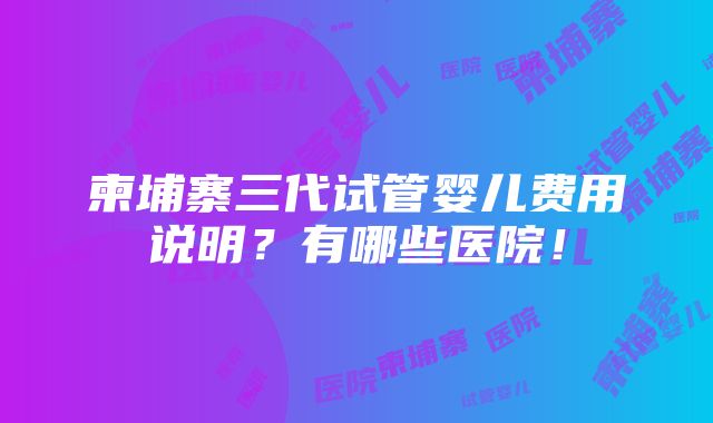 柬埔寨三代试管婴儿费用说明？有哪些医院！