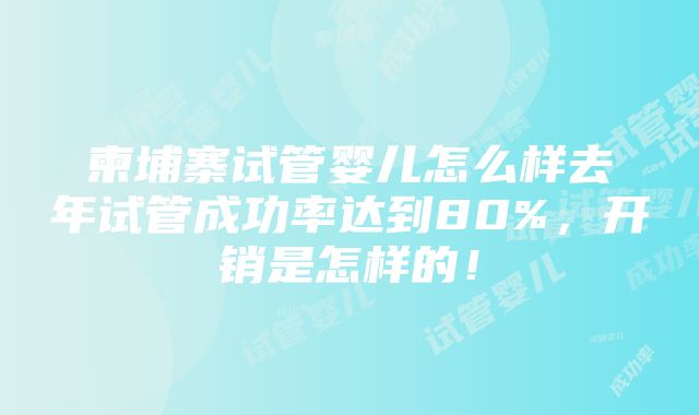 柬埔寨试管婴儿怎么样去年试管成功率达到80%，开销是怎样的！