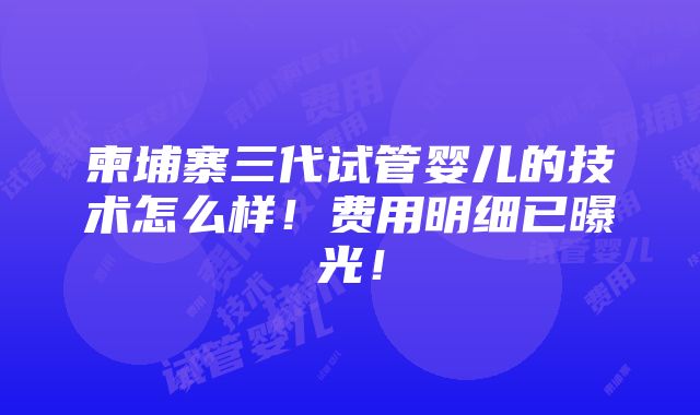 柬埔寨三代试管婴儿的技术怎么样！费用明细已曝光！