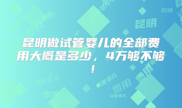 昆明做试管婴儿的全部费用大概是多少，4万够不够！