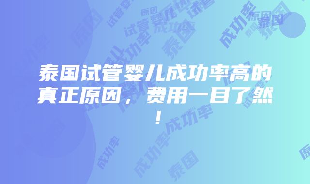 泰国试管婴儿成功率高的真正原因，费用一目了然！