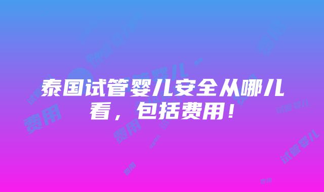 泰国试管婴儿安全从哪儿看，包括费用！