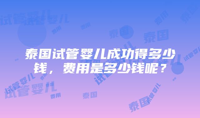 泰国试管婴儿成功得多少钱，费用是多少钱呢？