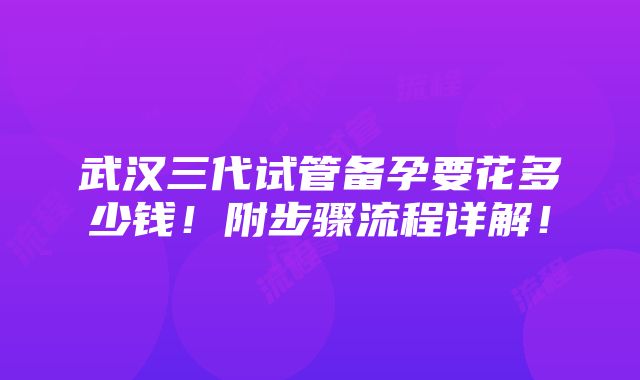 武汉三代试管备孕要花多少钱！附步骤流程详解！