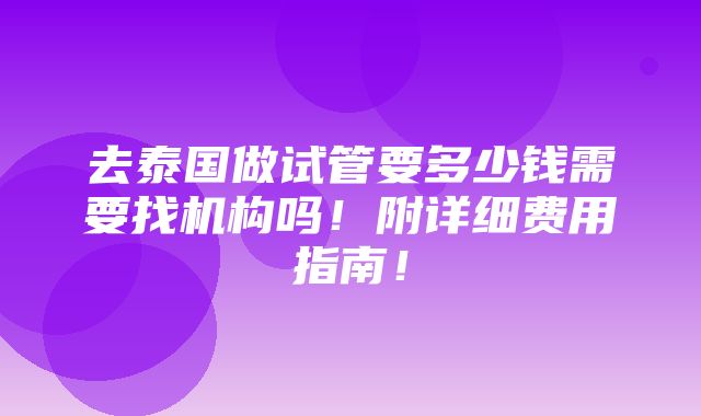 去泰国做试管要多少钱需要找机构吗！附详细费用指南！