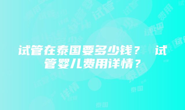 试管在泰国要多少钱？ 试管婴儿费用详情？