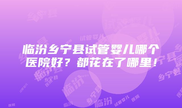 临汾乡宁县试管婴儿哪个医院好？都花在了哪里！