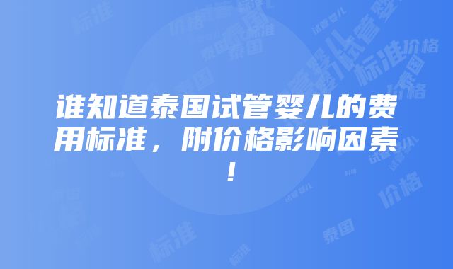 谁知道泰国试管婴儿的费用标准，附价格影响因素！