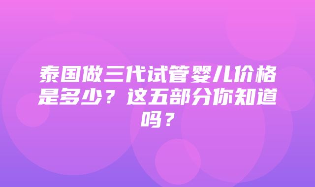 泰国做三代试管婴儿价格是多少？这五部分你知道吗？