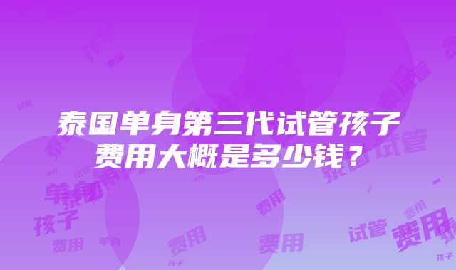 泰国单身第三代试管孩子费用大概是多少钱？