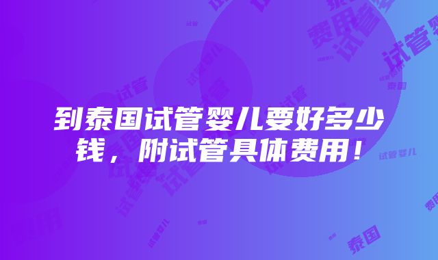 到泰国试管婴儿要好多少钱，附试管具体费用！