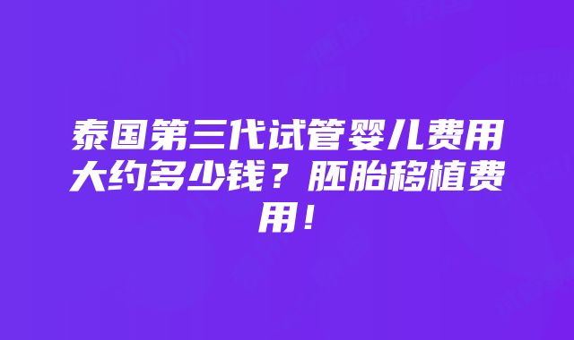 泰国第三代试管婴儿费用大约多少钱？胚胎移植费用！