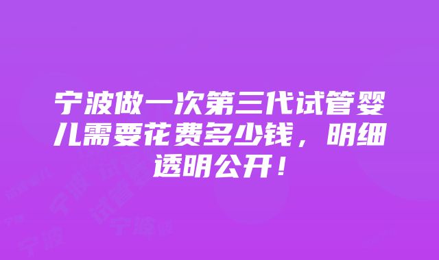 宁波做一次第三代试管婴儿需要花费多少钱，明细透明公开！