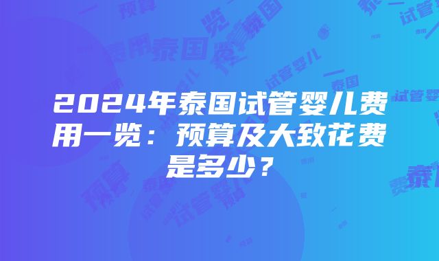 2024年泰国试管婴儿费用一览：预算及大致花费是多少？