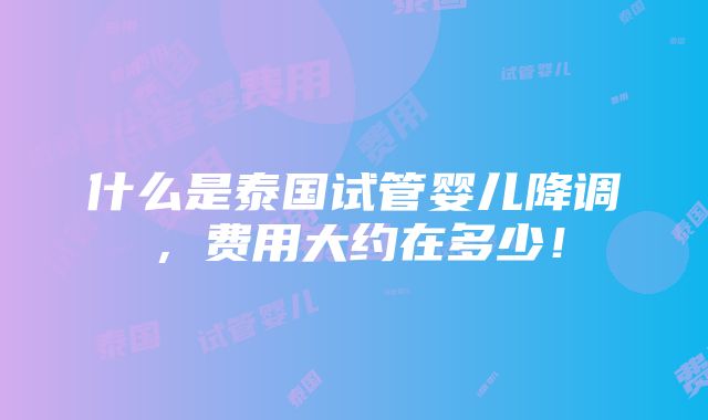 什么是泰国试管婴儿降调，费用大约在多少！