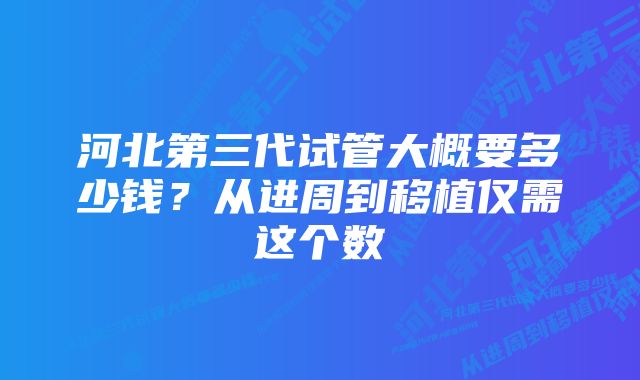 河北第三代试管大概要多少钱？从进周到移植仅需这个数