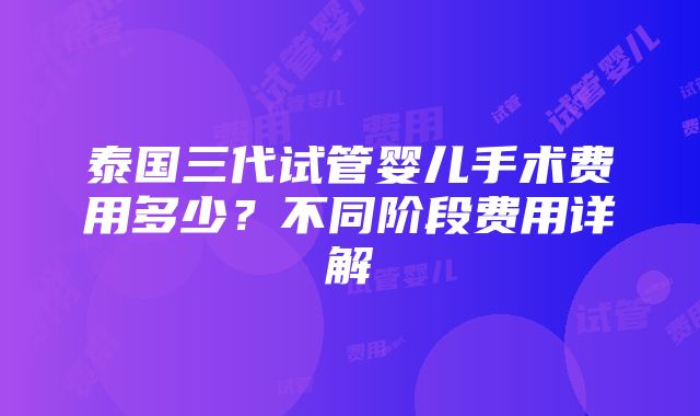 泰国三代试管婴儿手术费用多少？不同阶段费用详解