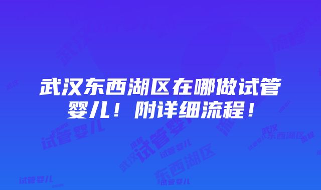 武汉东西湖区在哪做试管婴儿！附详细流程！