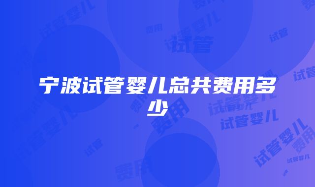 宁波试管婴儿总共费用多少