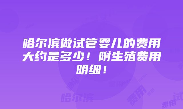 哈尔滨做试管婴儿的费用大约是多少！附生殖费用明细！