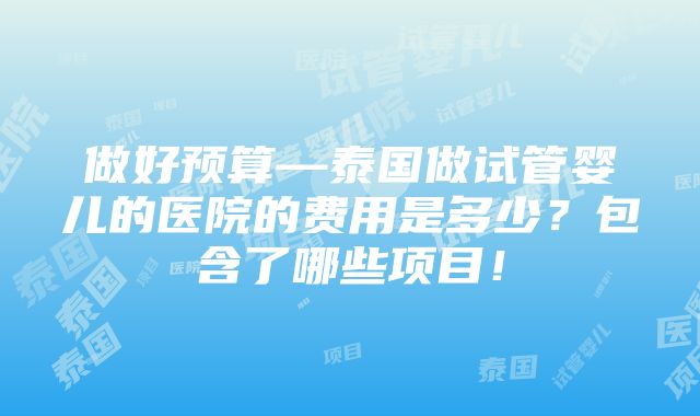 做好预算—泰国做试管婴儿的医院的费用是多少？包含了哪些项目！