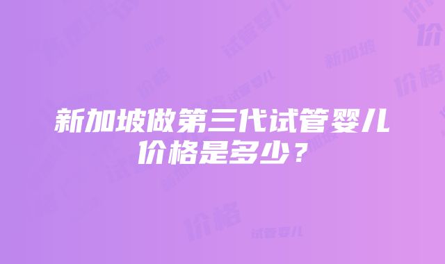 新加坡做第三代试管婴儿价格是多少？