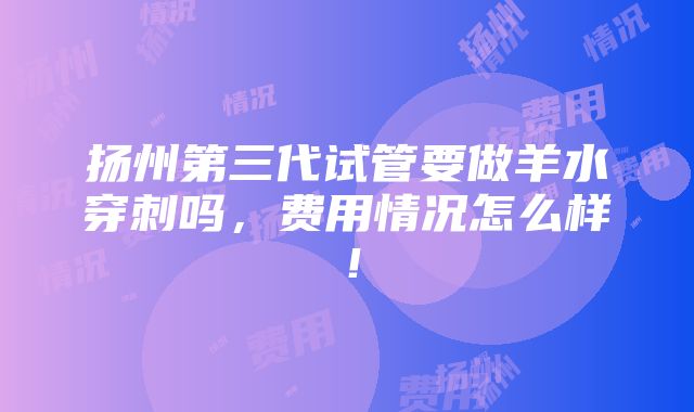 扬州第三代试管要做羊水穿刺吗，费用情况怎么样！