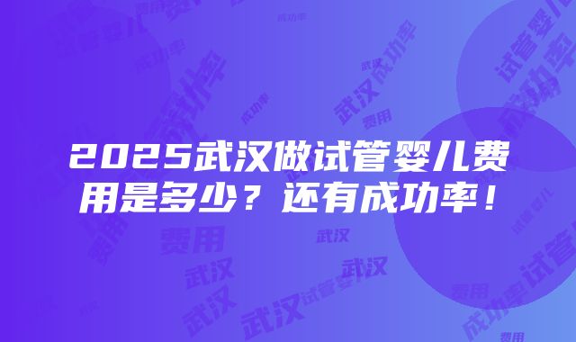 2025武汉做试管婴儿费用是多少？还有成功率！