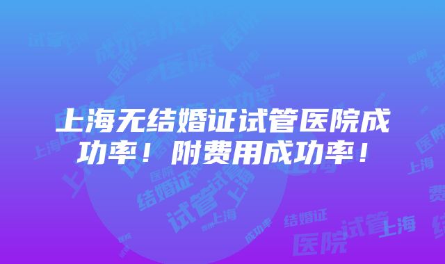 上海无结婚证试管医院成功率！附费用成功率！