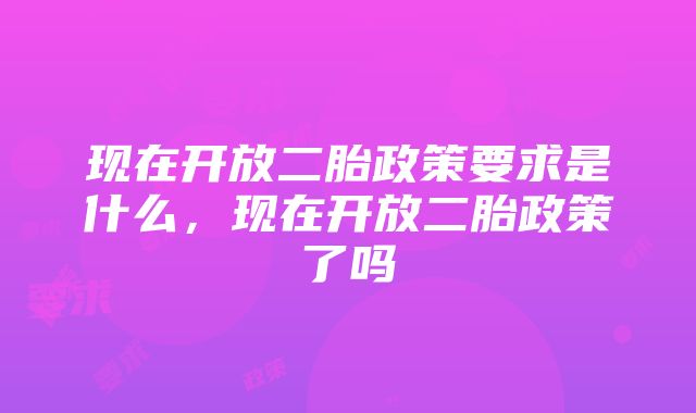 现在开放二胎政策要求是什么，现在开放二胎政策了吗