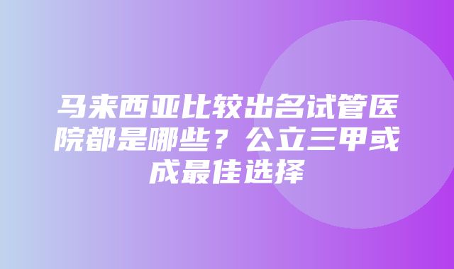 马来西亚比较出名试管医院都是哪些？公立三甲或成最佳选择