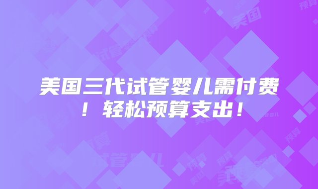 美国三代试管婴儿需付费！轻松预算支出！