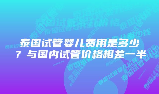 泰国试管婴儿费用是多少？与国内试管价格相差一半