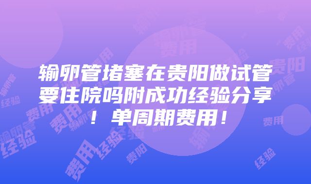 输卵管堵塞在贵阳做试管要住院吗附成功经验分享！单周期费用！