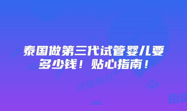 泰国做第三代试管婴儿要多少钱！贴心指南！