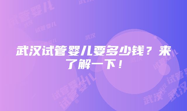 武汉试管婴儿要多少钱？来了解一下！