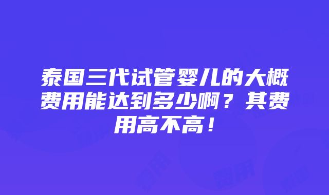 泰国三代试管婴儿的大概费用能达到多少啊？其费用高不高！