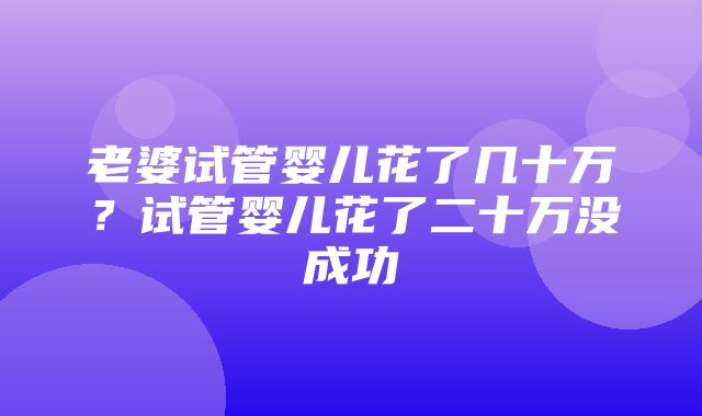 老婆试管婴儿花了几十万？试管婴儿花了二十万没成功