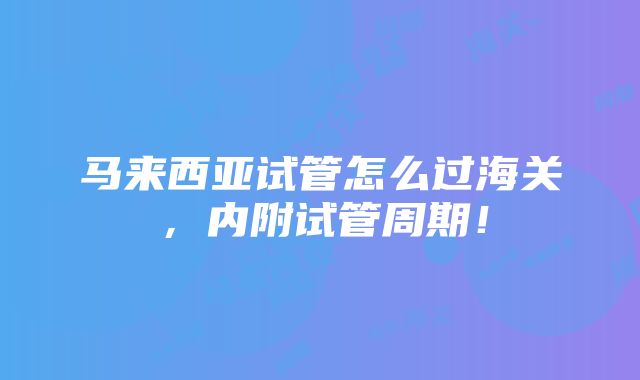 马来西亚试管怎么过海关，内附试管周期！