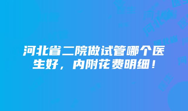 河北省二院做试管哪个医生好，内附花费明细！