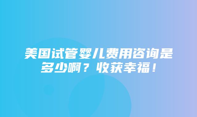 美国试管婴儿费用咨询是多少啊？收获幸福！