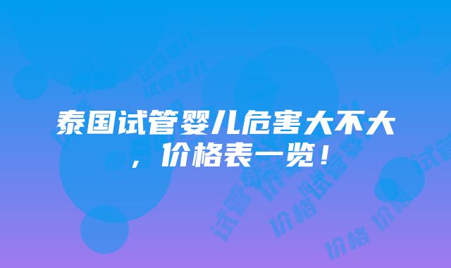 泰国试管婴儿危害大不大，价格表一览！