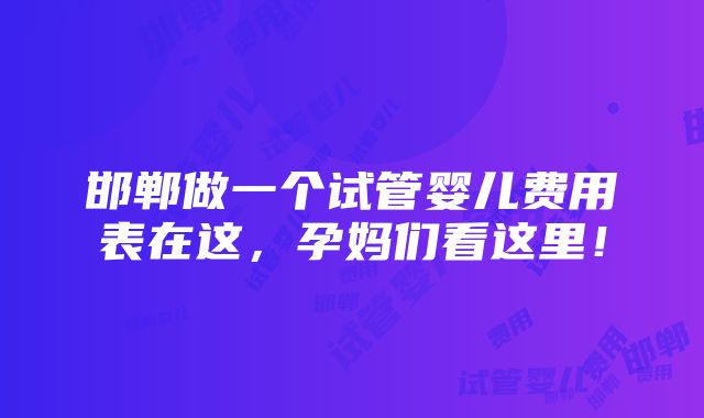 邯郸做一个试管婴儿费用表在这，孕妈们看这里！