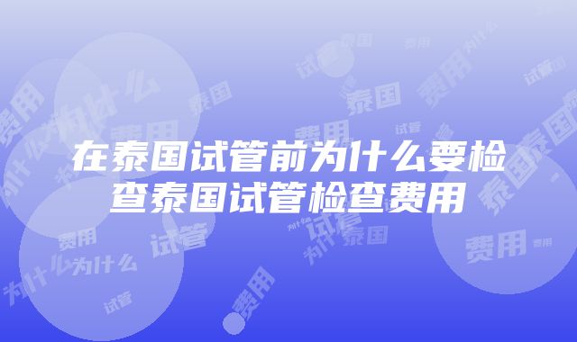 在泰国试管前为什么要检查泰国试管检查费用