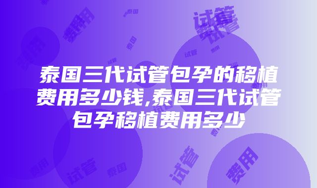 泰国三代试管包孕的移植费用多少钱,泰国三代试管包孕移植费用多少