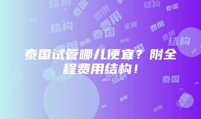 泰国试管哪儿便宜？附全程费用结构！