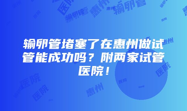 输卵管堵塞了在惠州做试管能成功吗？附两家试管医院！